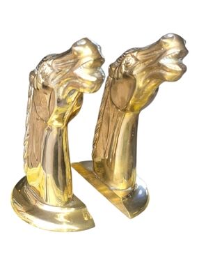 MCM Solid Brass Horse Head Bookends - Polished